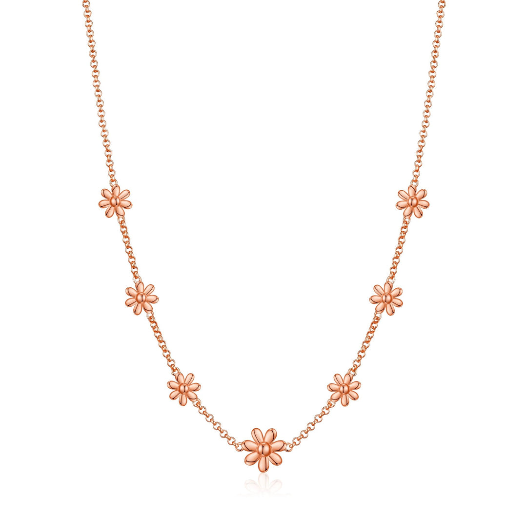Rose Gold Plated Multi Daisy Necklace - Philip Jones Jewellery