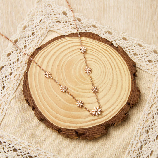Rose Gold Plated Multi Daisy Necklace - Philip Jones Jewellery