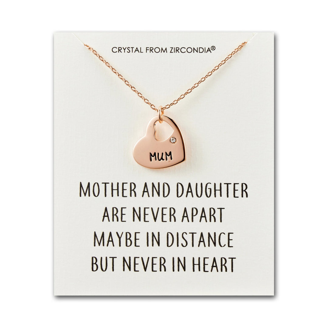 Rose Gold Plated Mum and Daughter Quote Heart Necklace Created with Zircondia® Crystals - Philip Jones Jewellery