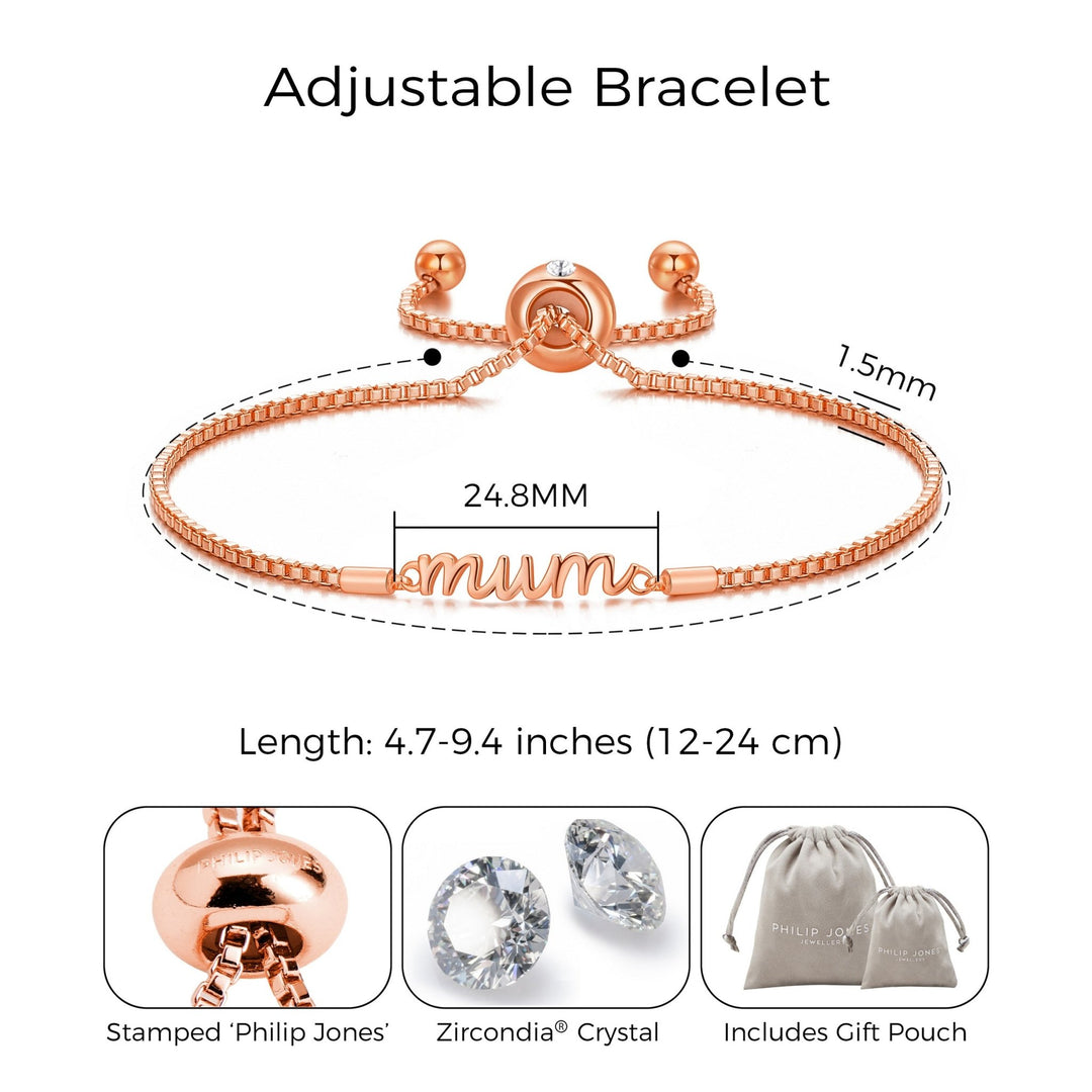 Rose Gold Plated Mum Quote Bracelet Created with Zircondia® Crystals - Philip Jones Jewellery