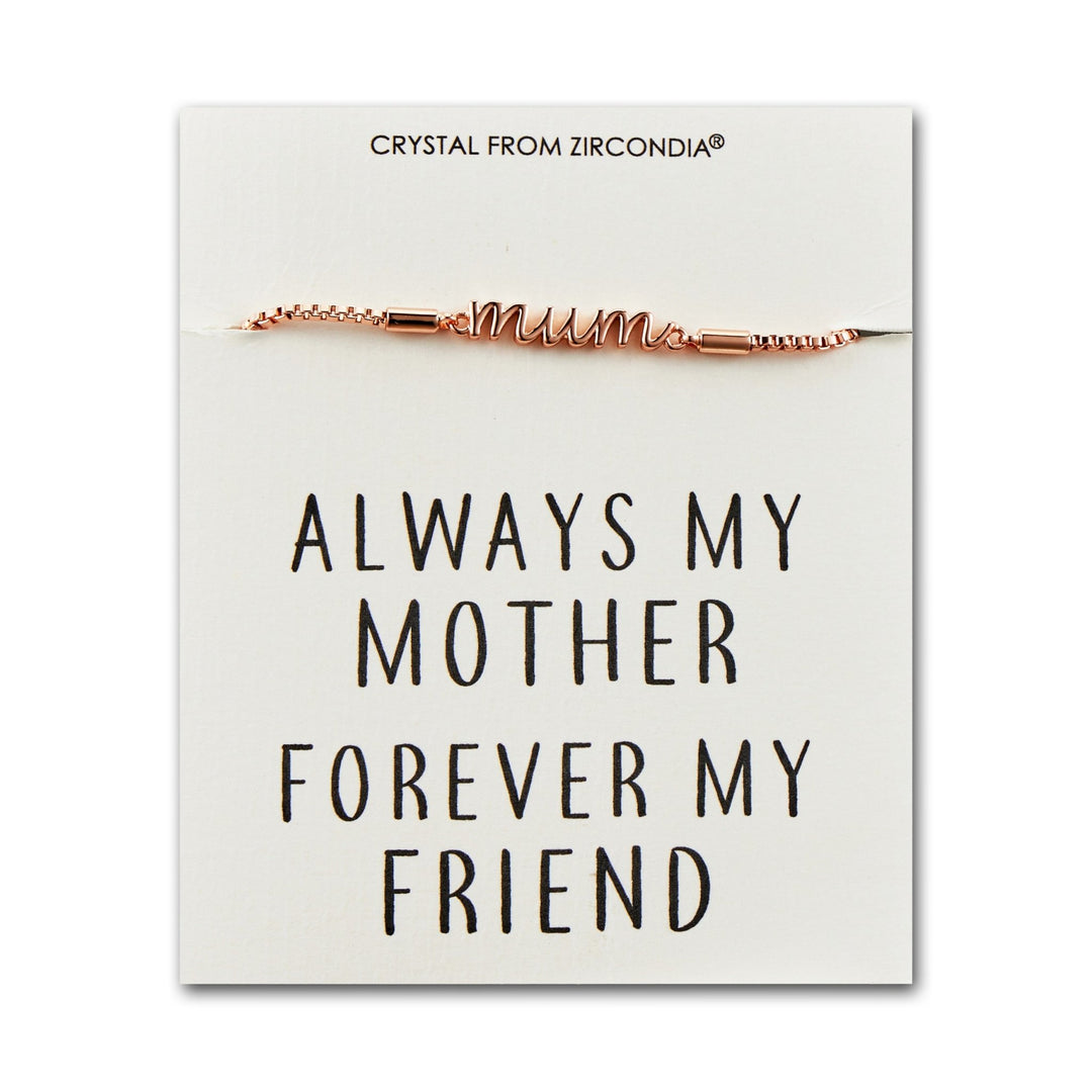 Rose Gold Plated Mum Quote Bracelet Created with Zircondia® Crystals - Philip Jones Jewellery
