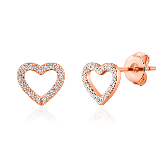 Rose Gold Plated Open Heart Earrings Created with Zircondia® Crystals - Philip Jones Jewellery