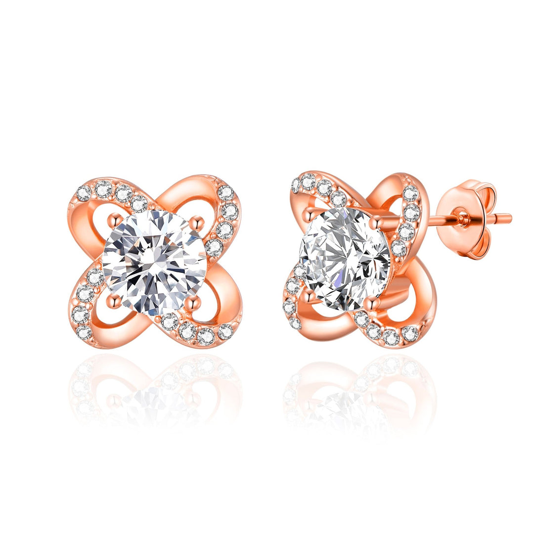 Rose Gold Plated Orbit Earrings Created with Zircondia® Crystals - Philip Jones Jewellery