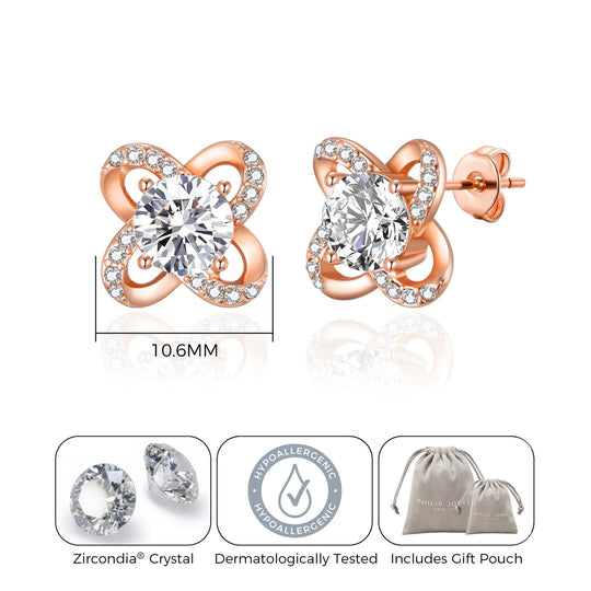 Rose Gold Plated Orbit Earrings Created with Zircondia® Crystals - Philip Jones Jewellery
