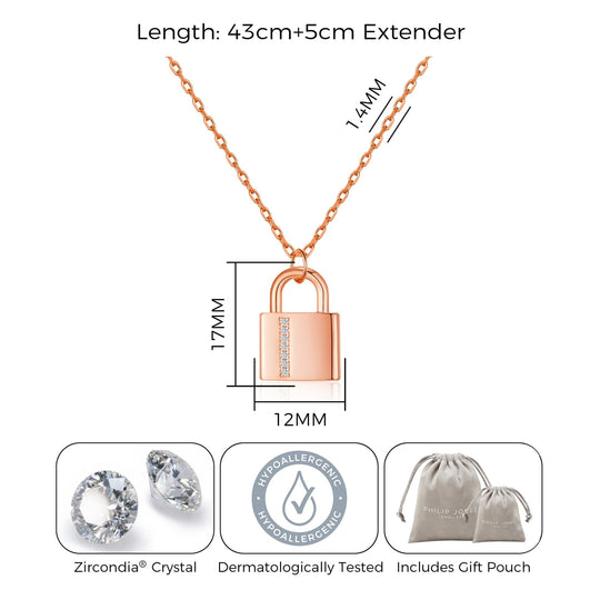 Rose Gold Plated Padlock Necklace Created with Zircondia® Crystals - Philip Jones Jewellery