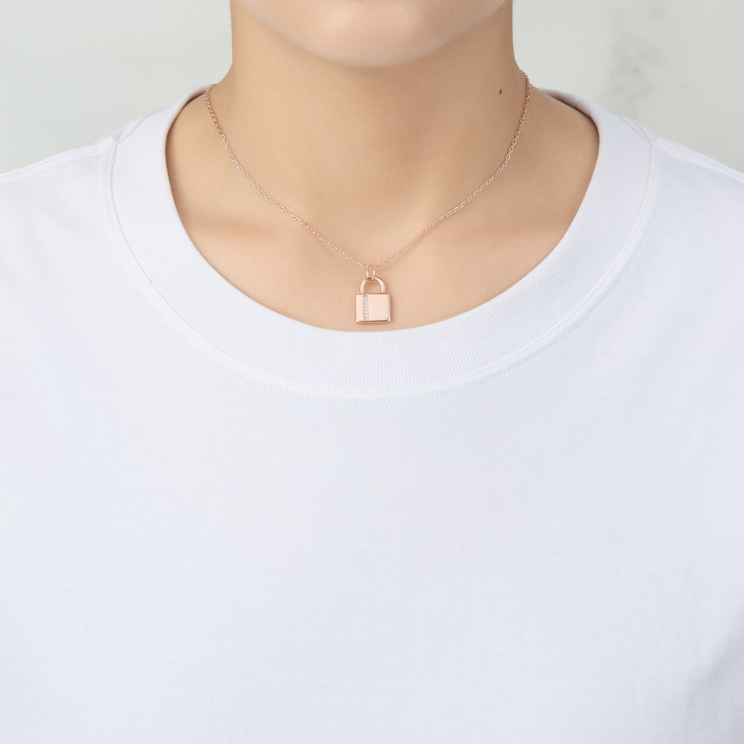 Rose Gold Plated Padlock Necklace Created with Zircondia® Crystals - Philip Jones Jewellery