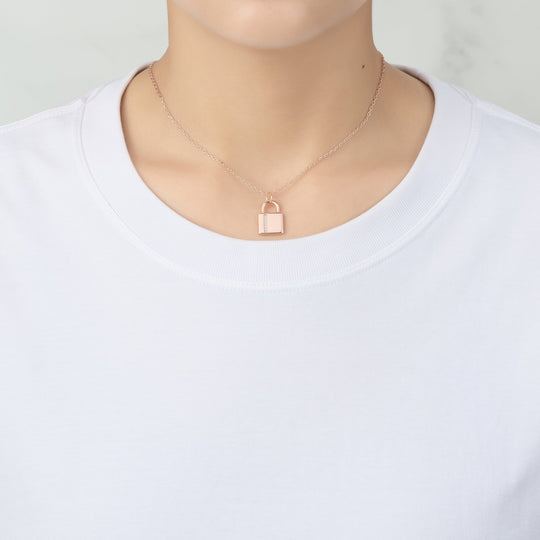 Rose Gold Plated Padlock Necklace Created with Zircondia® Crystals - Philip Jones Jewellery