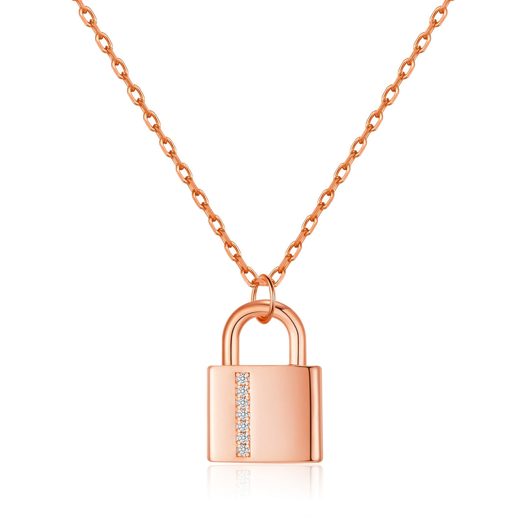 Rose Gold Plated Padlock Necklace Created with Zircondia® Crystals - Philip Jones Jewellery