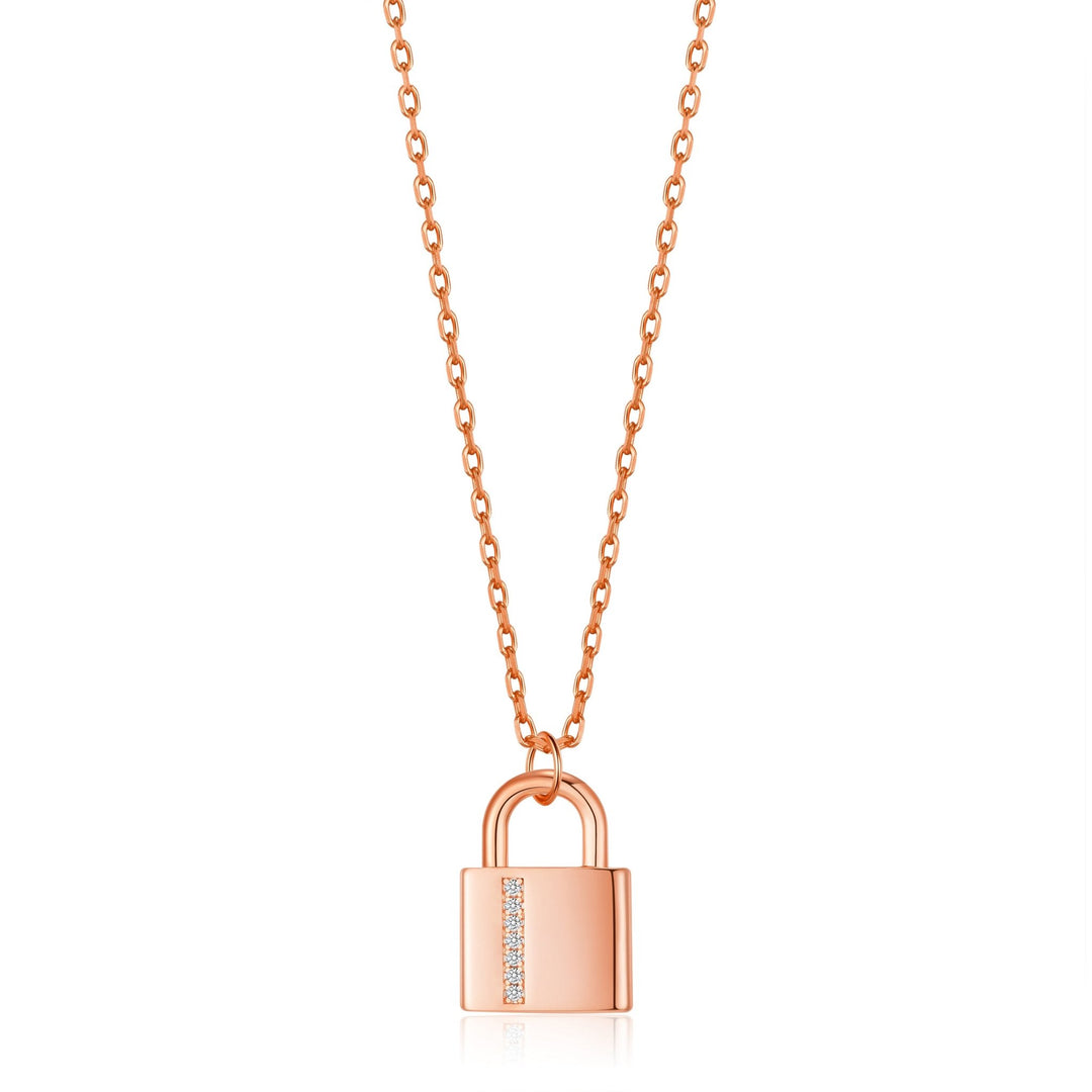 Rose Gold Plated Padlock Necklace Created with Zircondia® Crystals - Philip Jones Jewellery