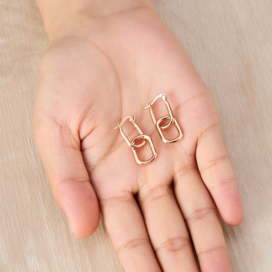 Rose Gold Plated Paperclip Earrings - Philip Jones Jewellery