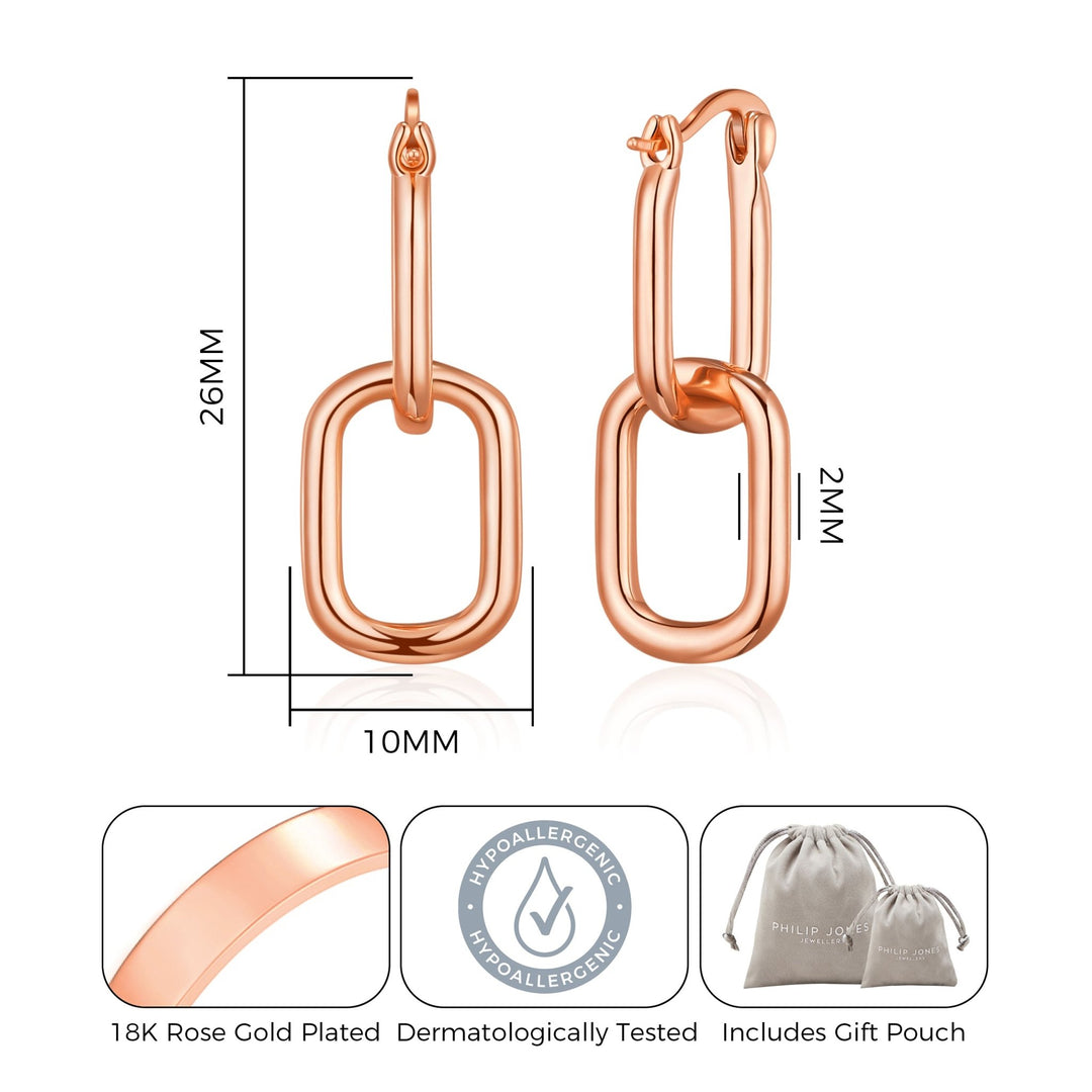 Rose Gold Plated Paperclip Earrings - Philip Jones Jewellery