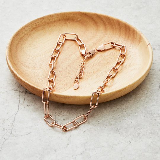 Rose Gold Plated Paperclip Necklace - Philip Jones Jewellery