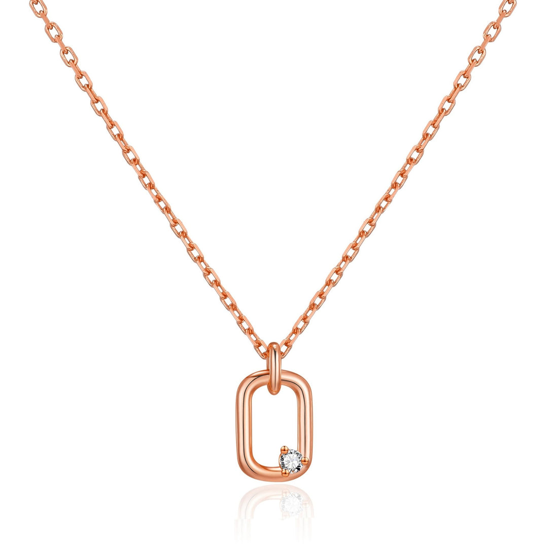 Rose Gold Plated Paperclip Necklace Created with Zircondia® Crystals - Philip Jones Jewellery