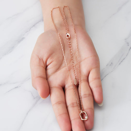 Rose Gold Plated Paperclip Necklace Created with Zircondia® Crystals - Philip Jones Jewellery