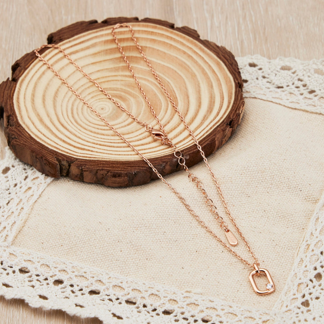 Rose Gold Plated Paperclip Necklace Created with Zircondia® Crystals - Philip Jones Jewellery