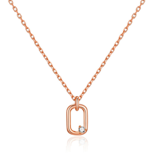 Rose Gold Plated Paperclip Necklace Created with Zircondia® Crystals - Philip Jones Jewellery