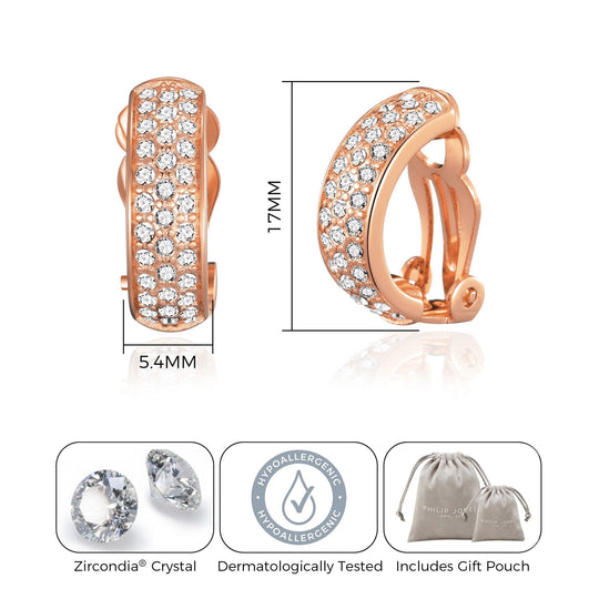 Rose Gold Plated Pave Clip On Earrings Created with Zircondia® Crystals - Philip Jones Jewellery