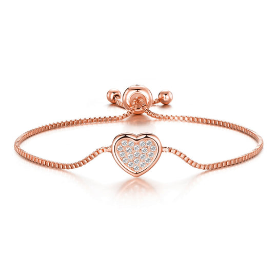 Rose Gold Plated Pave Heart Friendship Bracelet Created with Zircondia® Crystals - Philip Jones Jewellery