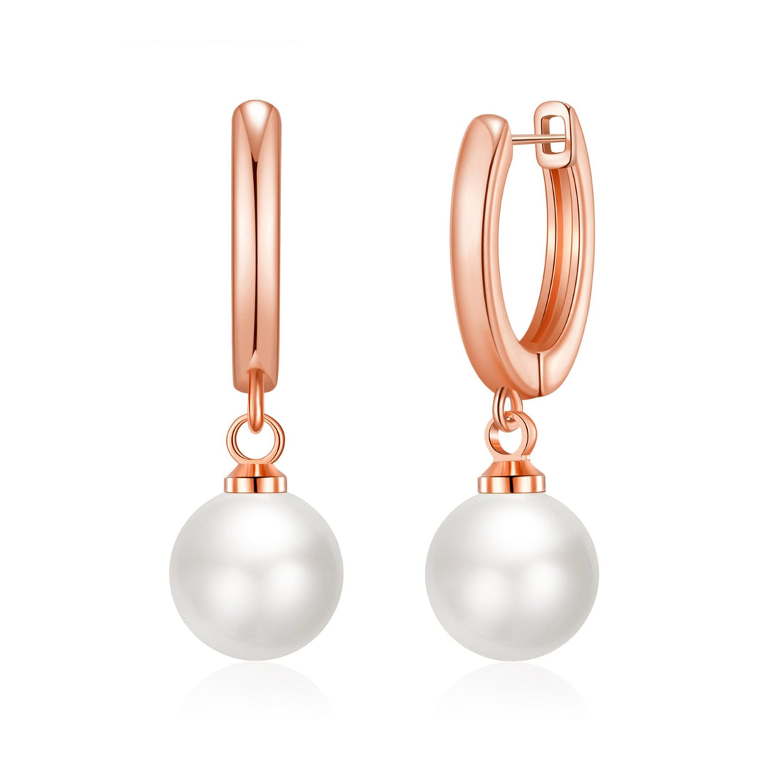 Rose Gold Plated Pearl Drop Hoop Earrings - Philip Jones Jewellery