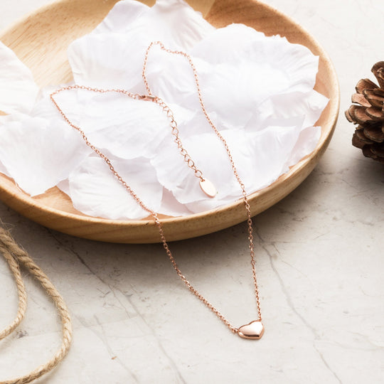 Rose Gold Plated Puffed Heart Necklace - Philip Jones Jewellery