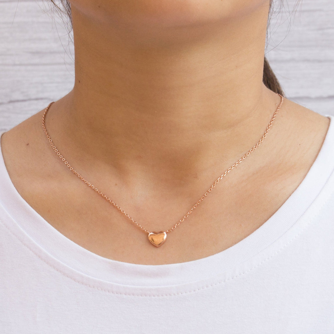 Rose Gold Plated Puffed Heart Necklace - Philip Jones Jewellery