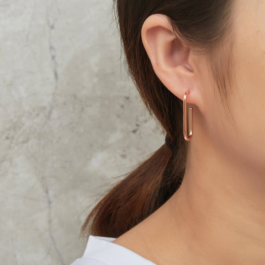 Rose Gold Plated Rectangle Hoop Earrings - Philip Jones Jewellery