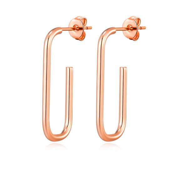 Rose Gold Plated Rectangle Hoop Earrings - Philip Jones Jewellery