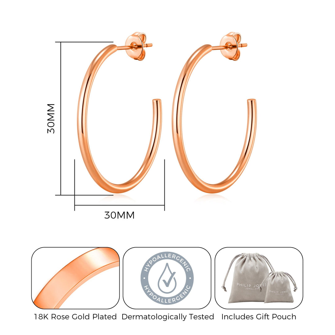 Rose Gold Plated Round Hoop Earrings - Philip Jones Jewellery