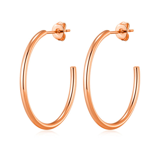 Rose Gold Plated Round Hoop Earrings - Philip Jones Jewellery