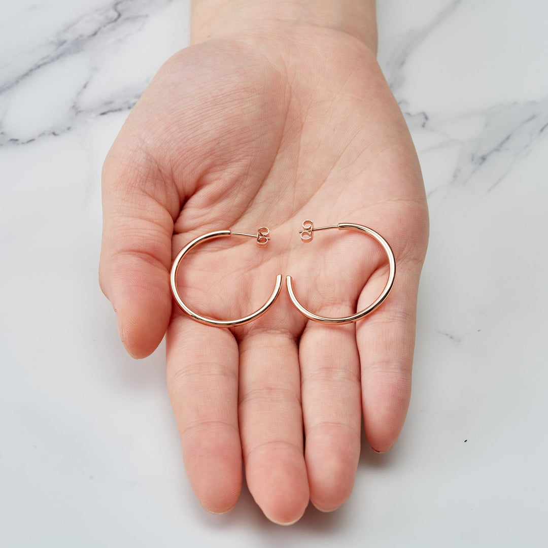 Rose Gold Plated Round Hoop Earrings - Philip Jones Jewellery