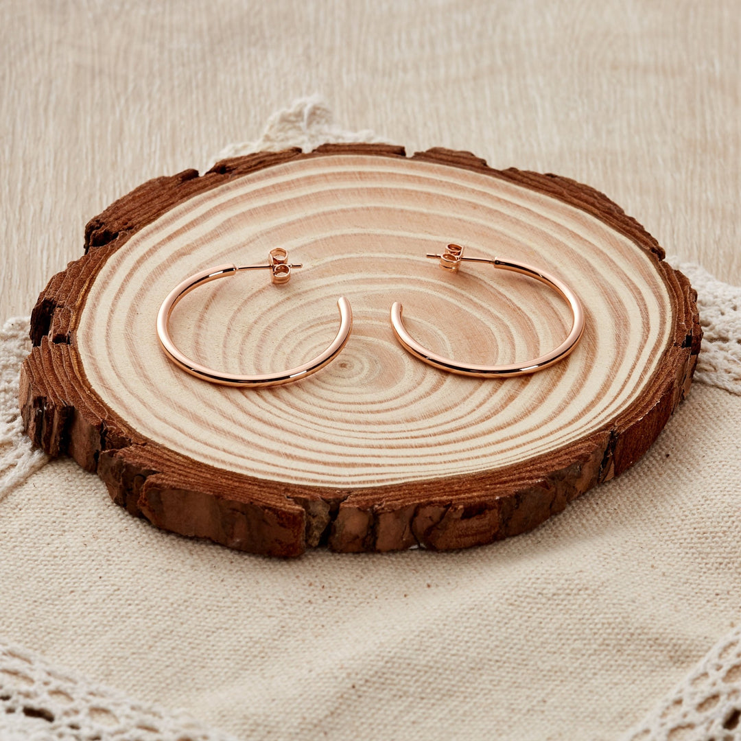 Rose Gold Plated Round Hoop Earrings - Philip Jones Jewellery
