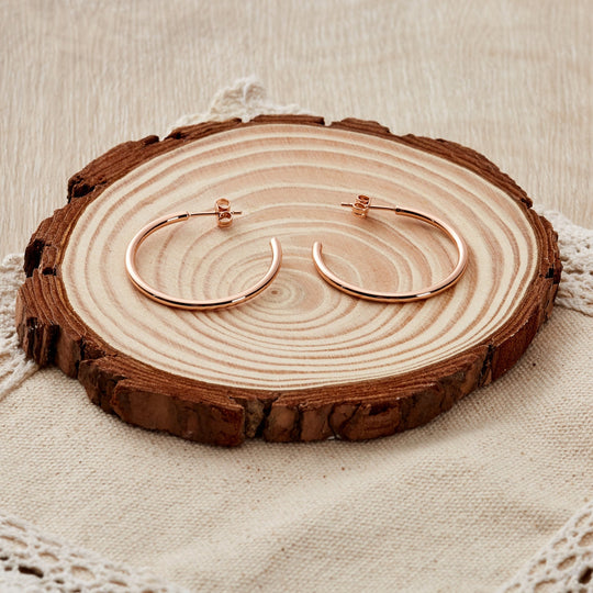 Rose Gold Plated Round Hoop Earrings - Philip Jones Jewellery