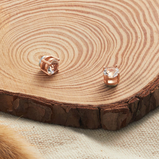 Rose Gold Plated Round Magnetic Clip On Stud Earrings Created with Zircondia® Crystals - Philip Jones Jewellery