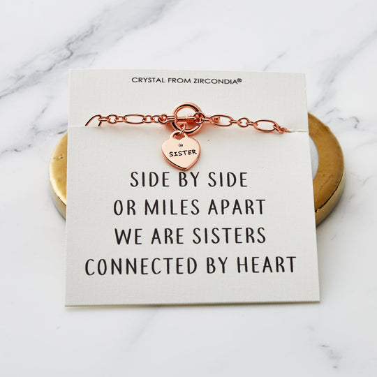 Rose Gold Plated Sister Friendship Quote Charm Bracelet Created with Zircondia® Crystals - Philip Jones Jewellery