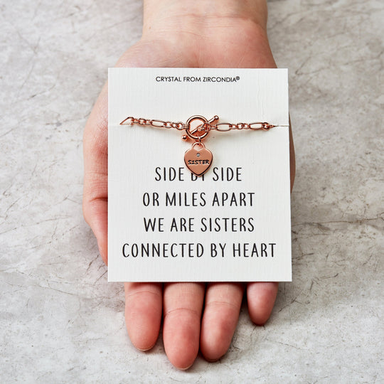 Rose Gold Plated Sister Friendship Quote Charm Bracelet Created with Zircondia® Crystals - Philip Jones Jewellery