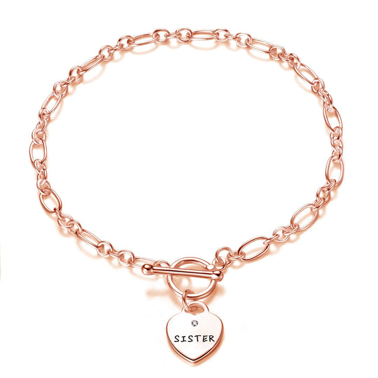 Rose Gold Plated Sister Friendship Quote Charm Bracelet Created with Zircondia® Crystals - Philip Jones Jewellery