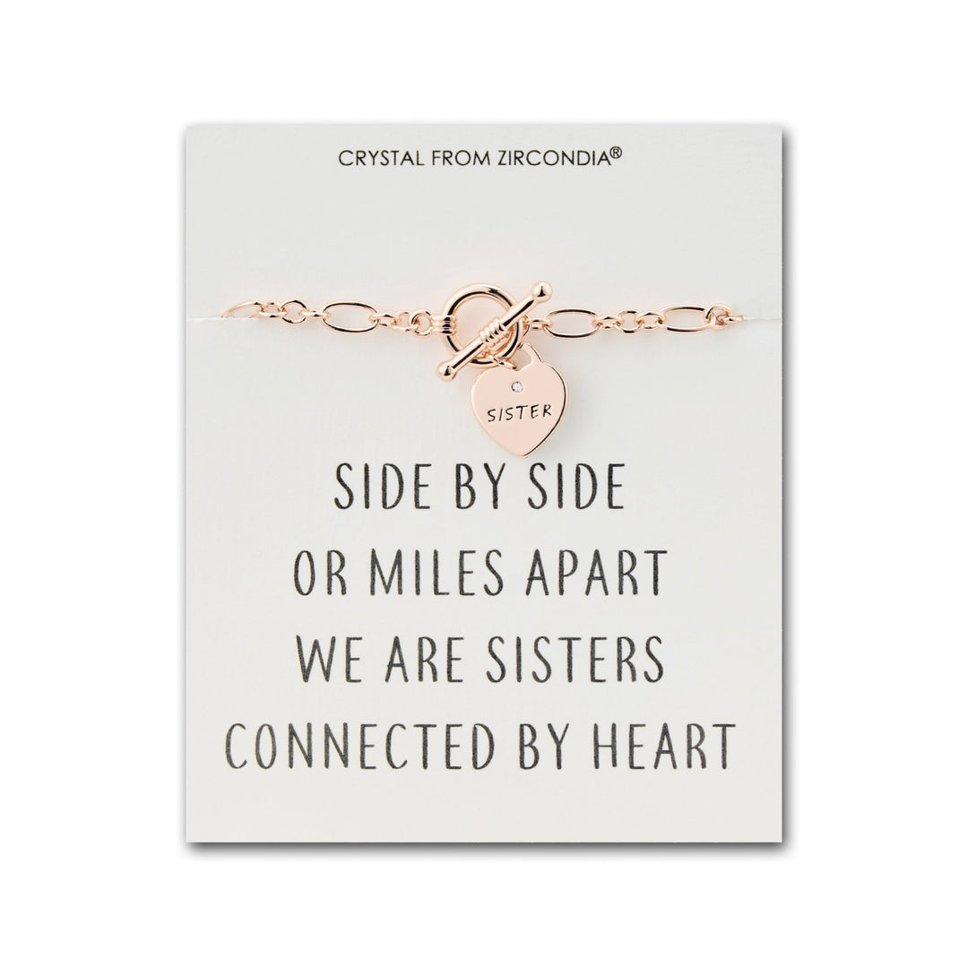 Rose Gold Plated Sister Friendship Quote Charm Bracelet Created with Zircondia® Crystals - Philip Jones Jewellery