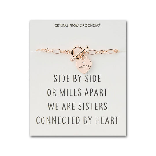 Rose Gold Plated Sister Friendship Quote Charm Bracelet Created with Zircondia® Crystals - Philip Jones Jewellery