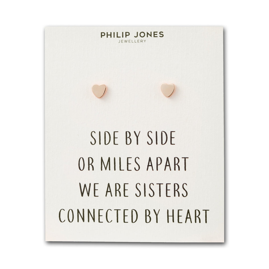Rose Gold Plated Sister Heart Stud Earrings with Quote Card - Philip Jones Jewellery