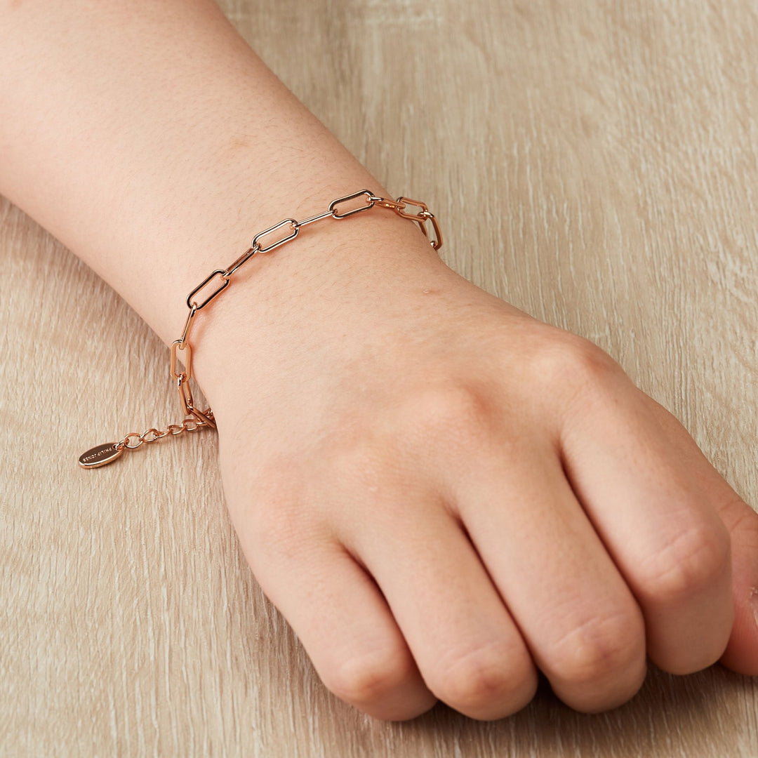 Rose Gold Plated Small Link Paperclip Bracelet - Philip Jones Jewellery