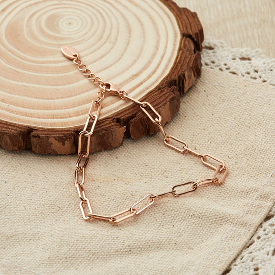 Rose Gold Plated Small Link Paperclip Bracelet - Philip Jones Jewellery