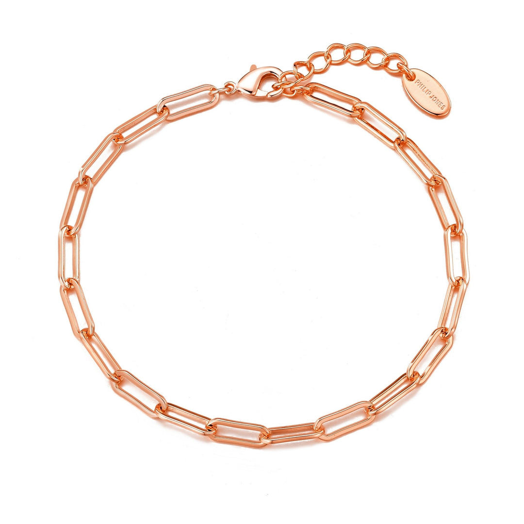 Rose Gold Plated Small Link Paperclip Bracelet - Philip Jones Jewellery