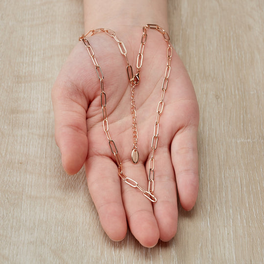 Rose Gold Plated Small Link Paperclip Necklace - Philip Jones Jewellery