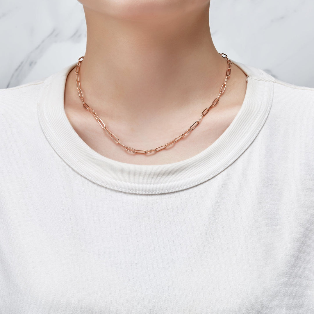 Rose Gold Plated Small Link Paperclip Necklace - Philip Jones Jewellery