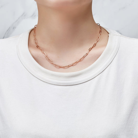 Rose Gold Plated Small Link Paperclip Necklace - Philip Jones Jewellery