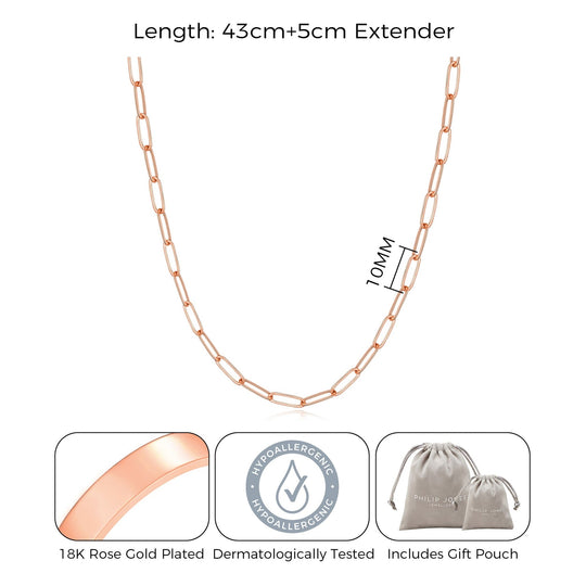 Rose Gold Plated Small Link Paperclip Necklace - Philip Jones Jewellery