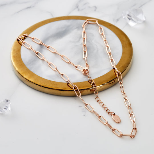 Rose Gold Plated Small Link Paperclip Necklace - Philip Jones Jewellery