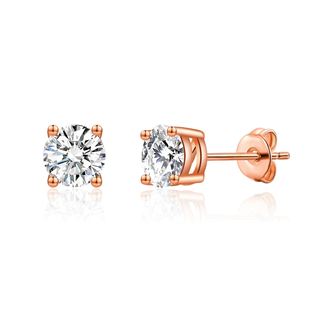 Rose Gold Plated Solitaire Crystal Stud Earrings Created with Zircondia® Crystals - Philip Jones Jewellery