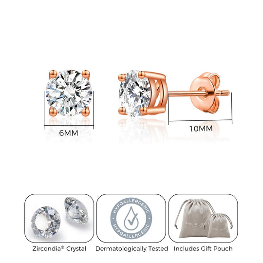 Rose Gold Plated Solitaire Crystal Stud Earrings Created with Zircondia® Crystals - Philip Jones Jewellery