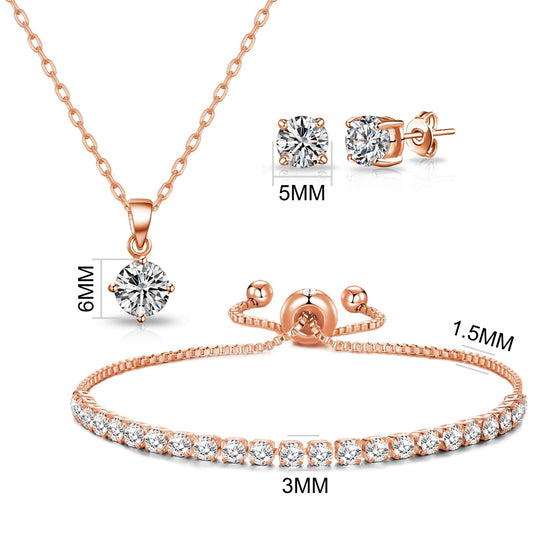 Rose Gold Plated Solitaire Friendship Set Created with Zircondia® Crystals - Philip Jones Jewellery
